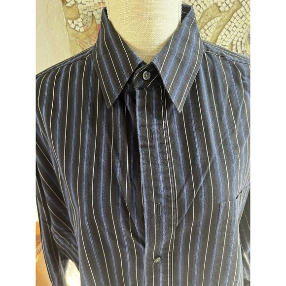 Beverly Hills Polo Club Mens Black & Blue Striped Button-Up Long Sleeve Shirt XL - Picture 2 of 4